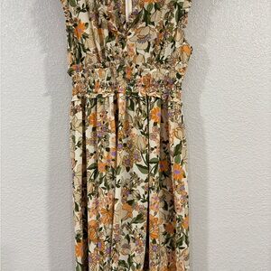 London Times Floral Midi Dress in Cream and Orange
